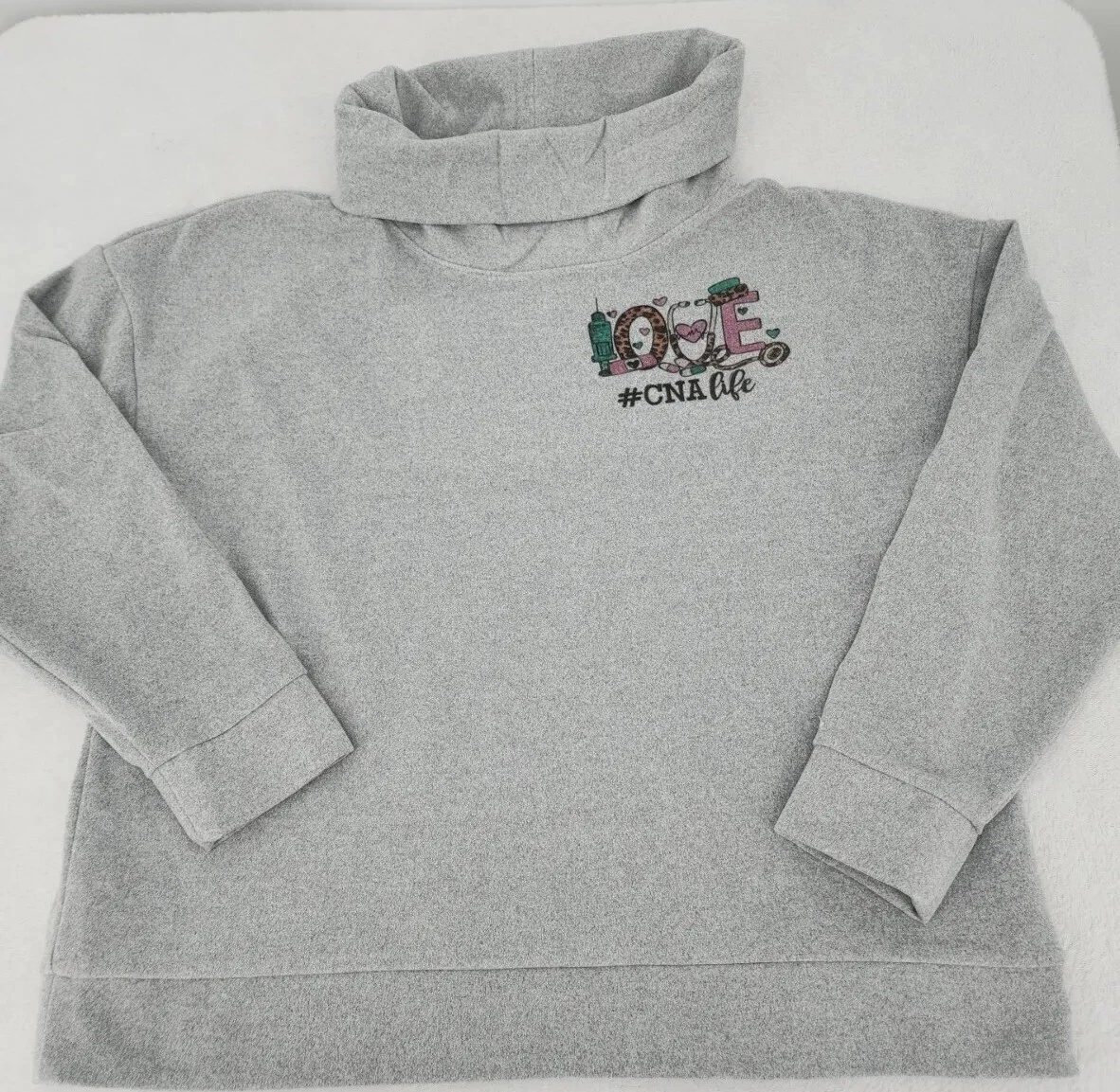 UPCYCLED Time and Tru Women s XL Gray Cowl Neck Sweater Love CNA