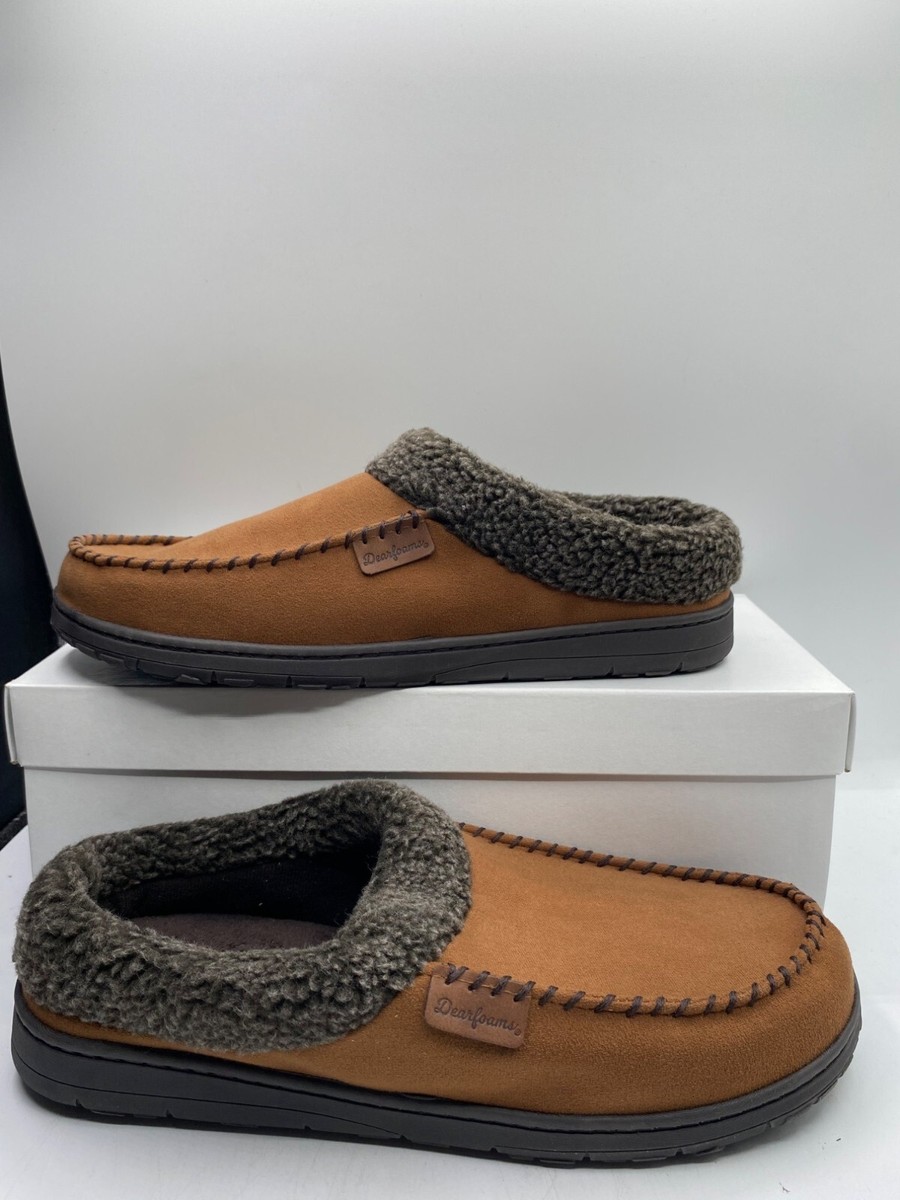 Dearfoams Men's Chestnut Marshall Microsuede Moc Toe Slippers Size