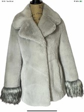 Diane Von Furstenberg Emma Silver Grey Faux Fur Jacket With Pockets Xs