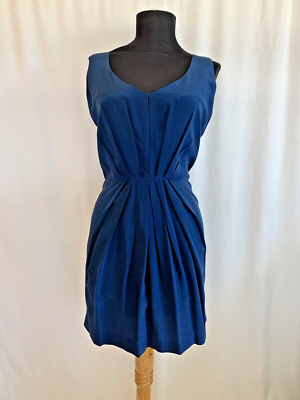 Amanda Uprichard Deep Blue Front Pleated Silk Dress - Size Petite Small