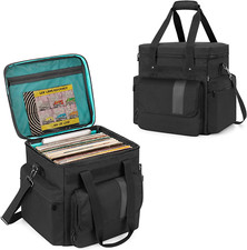 Vinyl Record Storage Bag, Holds 60 LP Records Travel Album Carrying Case BLACK 