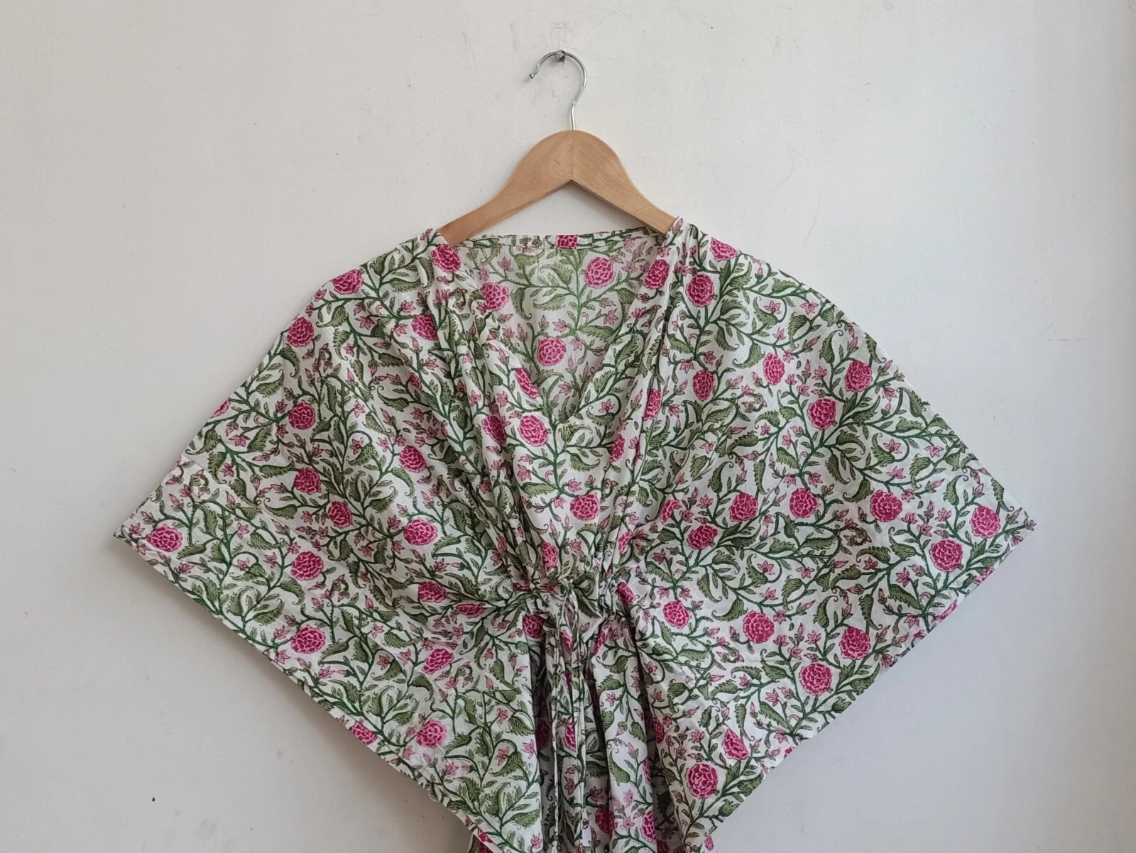 Indian White Hand Block Floral Cotton Kaftan Women Clothing Night Maxi Kaftan US