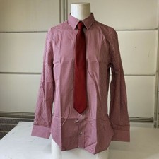 NICK GRAHAM Gingham Stretch Dress Shirt Tie Set Men's Size L Red