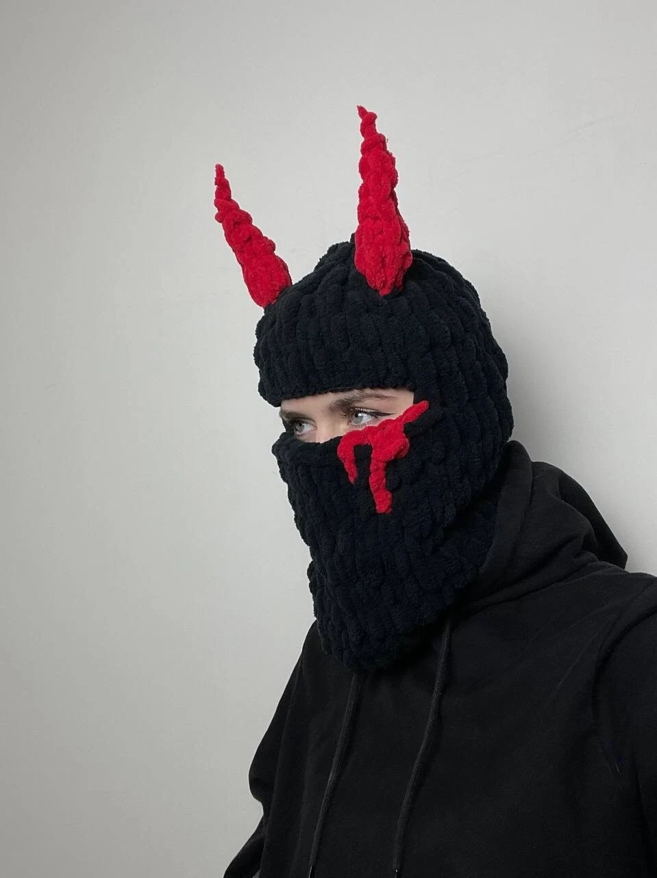 Handmade Knitted Balaclava Devil Style
