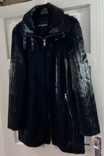 Bnwot Black Stunning Designer Ladies Women’s Karl Lagerfeld Faux Fur Coat Size L