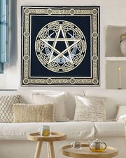 24" Triquetra Pentacle Altar Cloth Black Gold Silver Print Cotton
