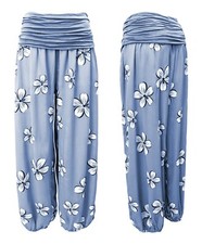 Haremshose Damen leichte Strandhose luftige Hippiehose Gummizug weite Pumphose