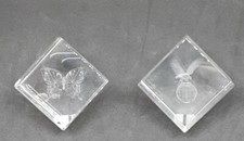 TWO Clear Crystal 3D Laser-Etched Glass Cube Paperweights Beveled-Edge Read
