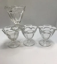  Clear Glass Footed Ice Cream Sundae Soda Dishes Dessert Bowls Set of 4 