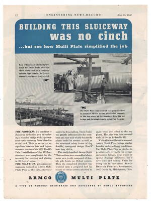 1940 ARMCO Ad: 1933 Chicago World's Fair Sluiceway Construction Project pics