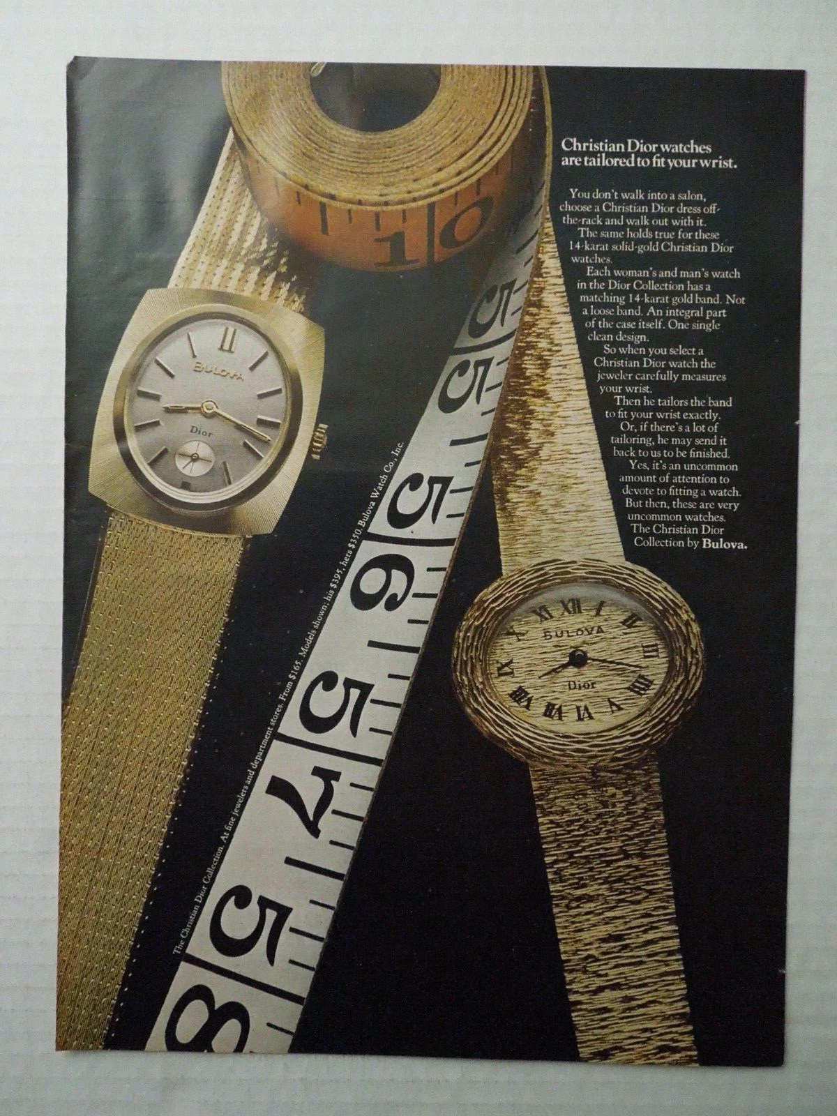 Publicité magazine BULOVA WATCH CO. 1969   Collection CHRISTIAN DIOR