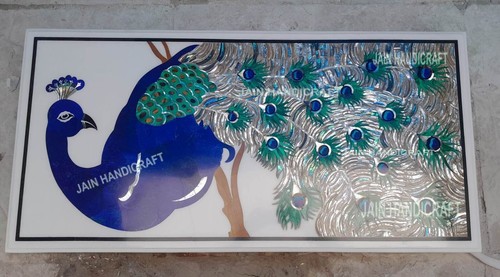 3'x2' white marble table top coffee peacock inlay paua shell lapis decor wall - Picture 2 of 3