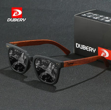DUBERY Men Women Wood Polarized Square Sunglasses Wooden Temple Classic Glasses