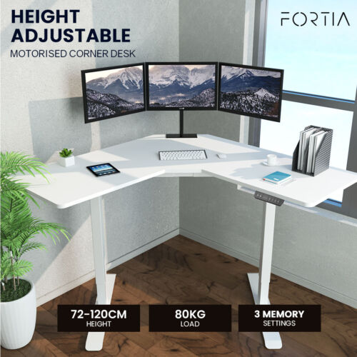 FORTIA Sit to Stand Up Corner Standing Desk Electric Adjustable Height 80kg Load - Picture 1 of 12
