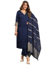 Women's Rayon Viscose Sequence Embroidered Straight Kurta Pant with Dupatta Set