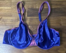 Vtg WARNER'S 34B SATIN BRIGHT SHINE Front Close Bra Purple Second Skin Shiny HOT