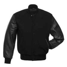 Varsity Jacket Letterman Jacket Baseball Jacket Black Body Black Leather Sleeves