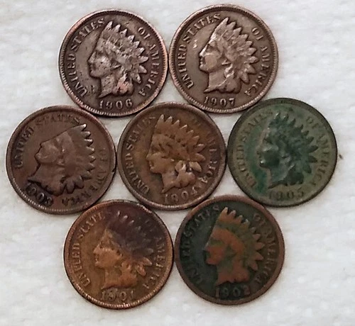 7 DIFFERENT Indian Head Cent Penny Lot Coins - #214