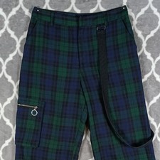 Blackwatch Tartan Plaid Pants Small Green Blue Cargo Strap Punk Streetwear