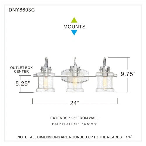 Quoizel DNY8603 Nickel Danbury 3-Light 24"W Bathroom Vanity Light - Picture 4 of 12