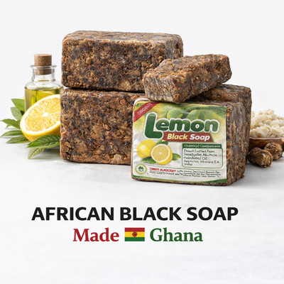 LEMON AFRICAN BLACK SOAP Organic GHANA Handmade Premium Quality CHOOSE YOUR SIZE