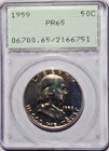 1959 Franklin Half Dollar PCGS PR 65 Old Green Rattler Holder