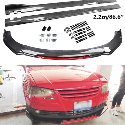 Carbon Style Red Front Bumper Lower Lip+86.6''Side Skirts For VW Pointer 98-2009