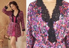 Vintage 80s Vanity Fair Floral Loungewear Short Robe Made In USA Size M