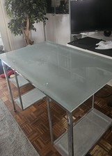 Frosted Glass Computer Desk with Underside PC Bay and Side Storage Shelves