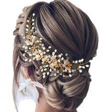 Bride Wedding Hair Vine Flower Leaf Bridal Headpieces Pearl Accessories