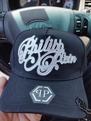 Philipp Plein Black Baseball Cap Men Adjustable One Size Silver Logo Designer