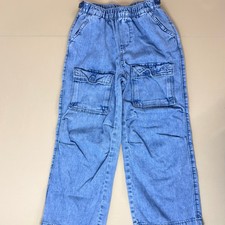 Calvin Klein Jeans Cargo Pants Kids Size 7 Light Blue Excellent Wide Leg Utility