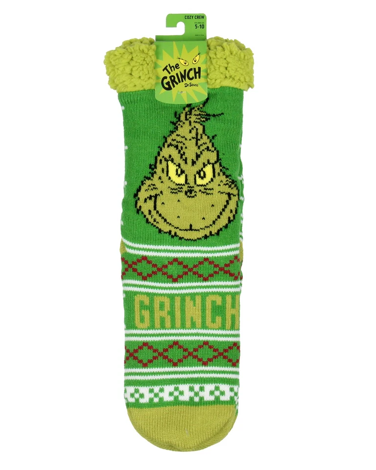 Dr. Seuss The Grinch Women's Grinch Fair Isle Knit Fleece Lined Crew Socks - Image 4 of 4