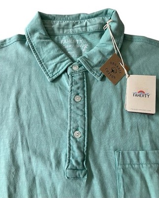 Faherty Polo Sunwashed Shirt Mens L Blue Lagoon Teal Organic Cotton MSRP$98