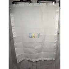 Vintage Quiltex Baby Blanket White Satin Trim Fleece Ilgwu Made in USA Pastel