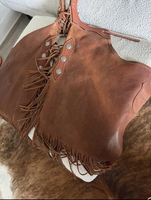 Buffalo Leather Western Trail Riding Chaps Pair w/ Fringe Conchos, Adult size