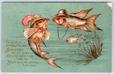 1906 FANTASY ANTHROPOMORPHIC FISH YOU'LL be in the SWIM EMBOSSED POSTCARD