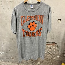 Vintage 90s Clemson Tigers CU USA Made Paw Logo T-Shirt Russell College Travel