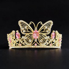 Gold butterfly tiara, Fairy Costume Tiara, cosplay headdress, pink stones crown