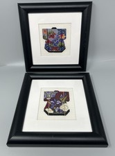 Set of 2 Framed Matted LEE Designs Completed Japanese Kimono Needlepoint Picture