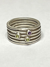 Purple Amethyst Green Peridot Multi Band Crossover Sterling Silver Ring Size 8