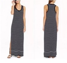 J. Crew Black White Striped Racerback Maxi Dress Tank Side Slits Women’s M