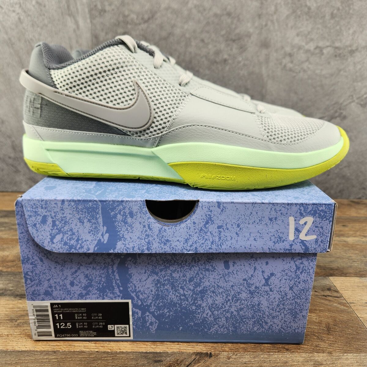 Nike Ja 1 Size 11 Mens Light Silver Granite Cyber Basketball Nike Ja 1 Size 11 Mens Light Silver Granite Cyber Basketball