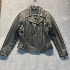 USA Bikers Dream Apparel Women’s Faded Black Leather Jacket - Size Large