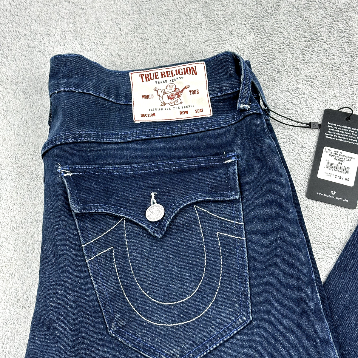 L True Religion Rocco Flap Jeans Men's W34 L32 Relaxed Skinny Navy