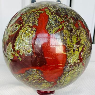 Natural dragon blood stone quartz sphere crystal ball reiki healing 3640G