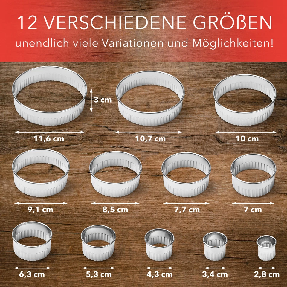 AVANA Edelstahl Ausstechformen gewellt 12 Stück Keksformen Ausstecher Set - Bild 3 von 4