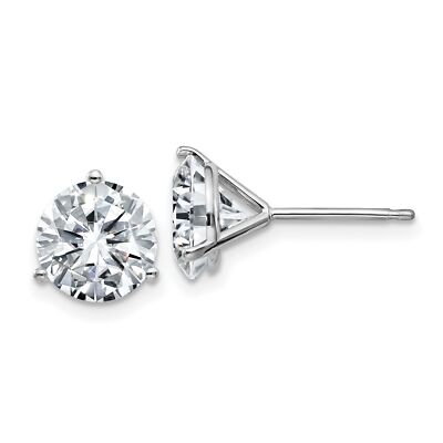 Ohrringe 14 Karat Weißgold 4 kt 8 mm rund G H I True Light Moissanit