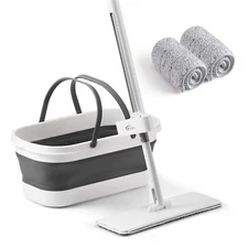 oshang Flat Mop and Foldable Bucket Set.  Mops for Floor Cleaning