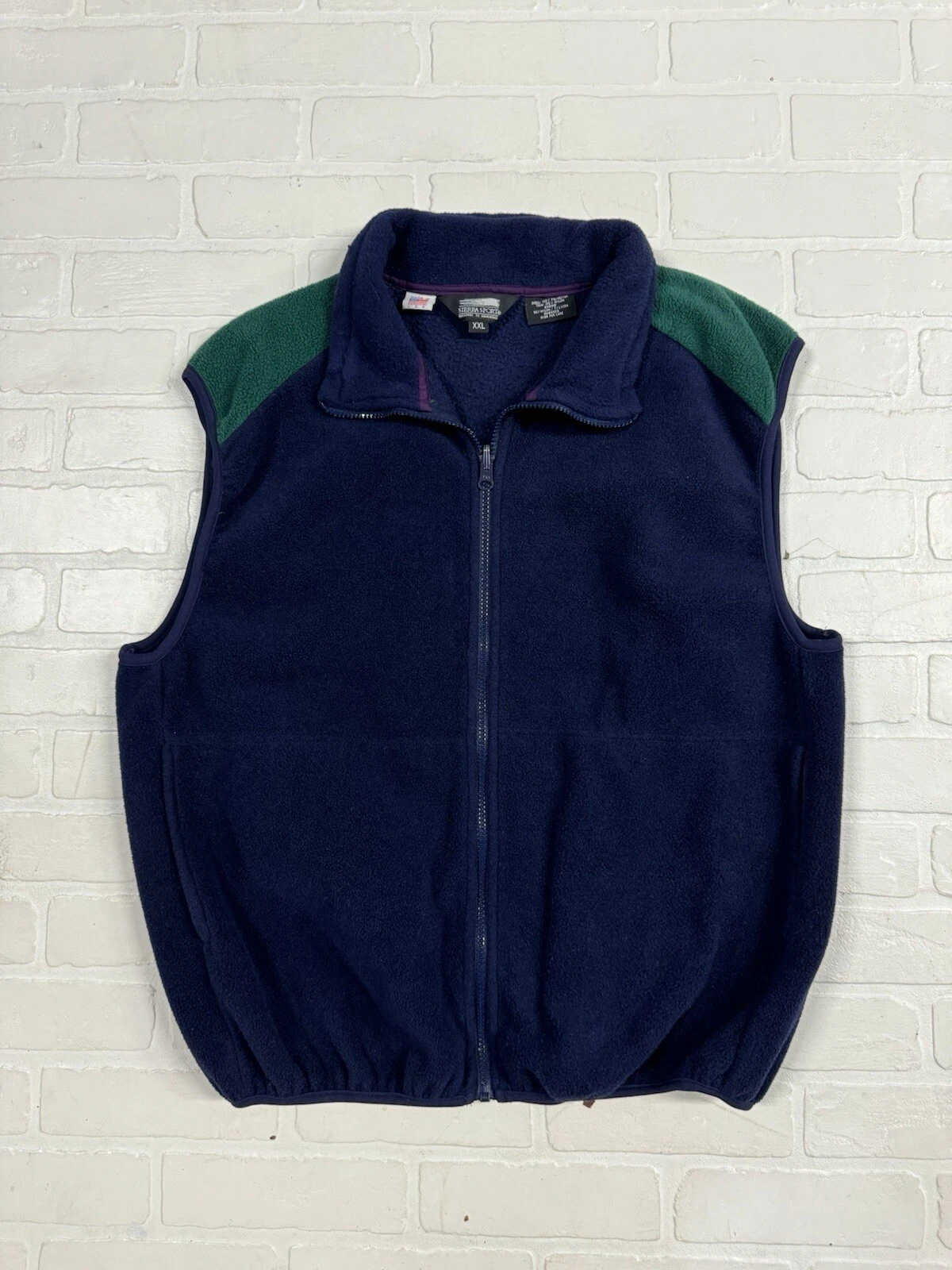 Vtg Sierra Sport Fleece Vest Adult XXL Full Zip Blue/Green Outdoor Camp
